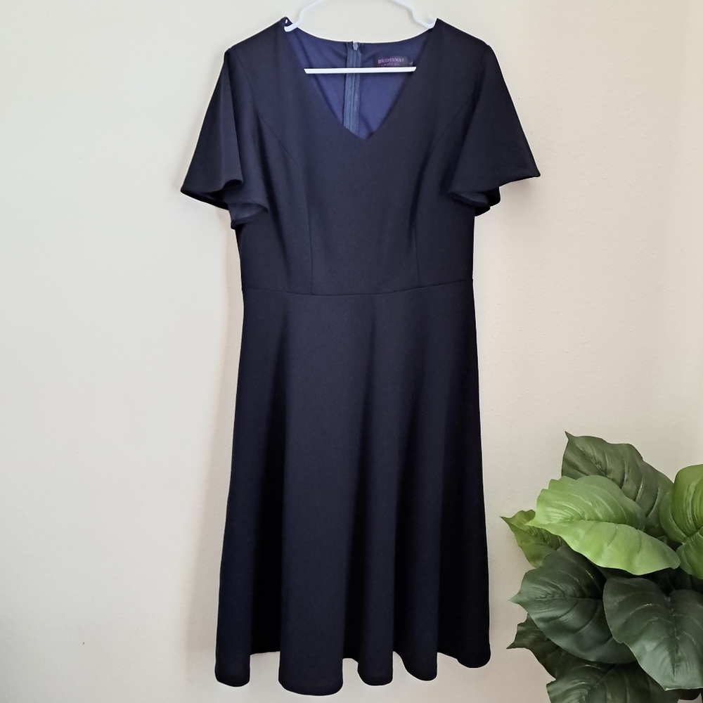 Bridemay Dress BLUE Fit and Flare Ruffle Sleeve Size Xtra Large - XL